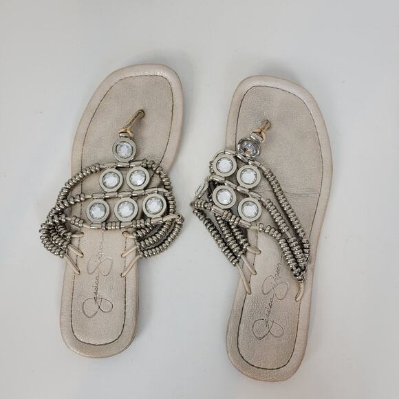 Jessica Simpson Women's Sandals 6.5 Silver Rhinestone Gladiator Roman Flip Flop - Picture 1 of 10